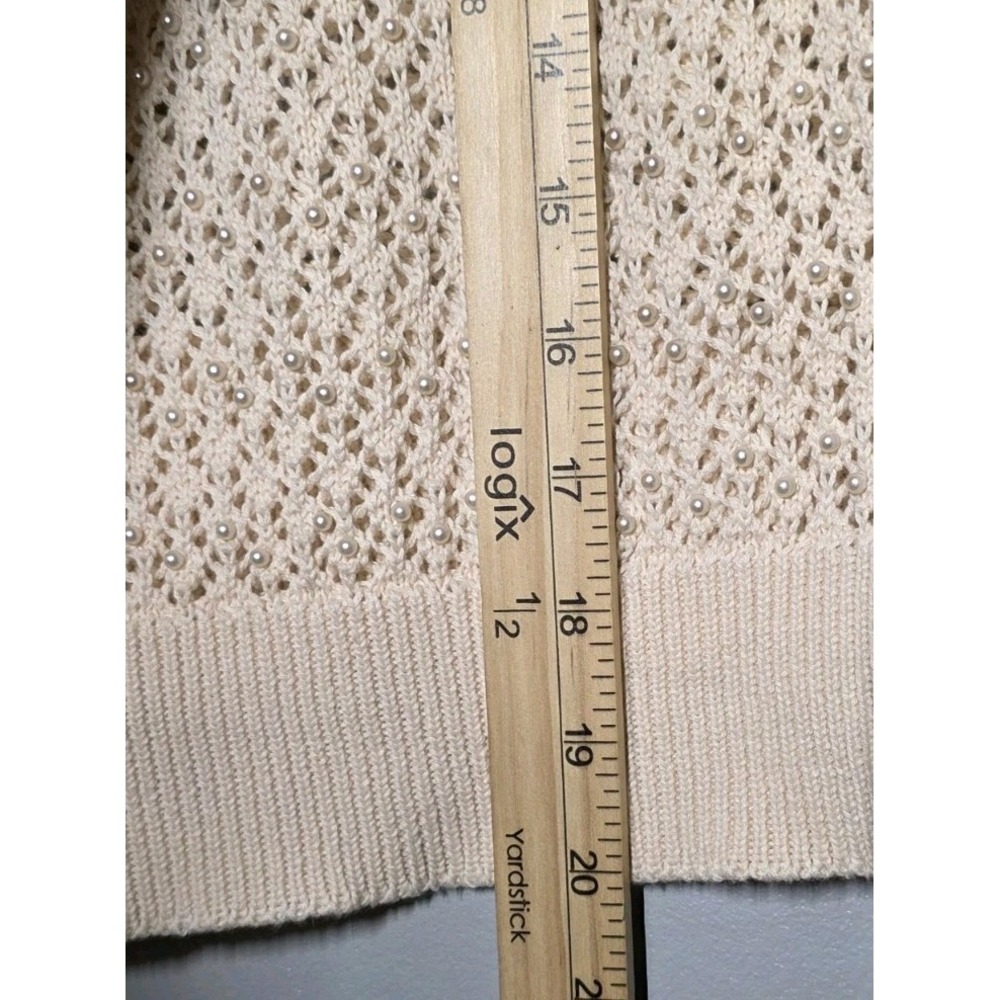 Sioni Womens‎ Size Large Peach Faux Pearl Beaded Sweater Cardigan Crochet - Picture 6 of 7
